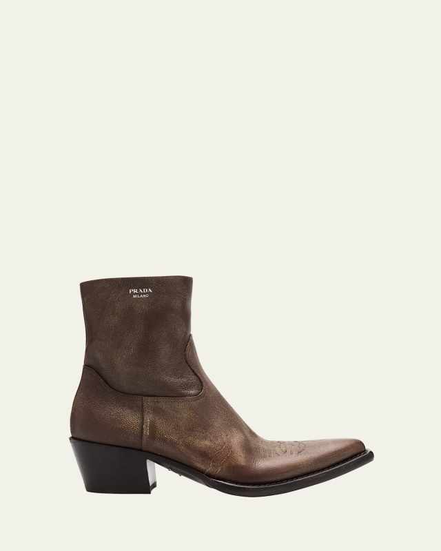 Antique Calf Leather Western Booties